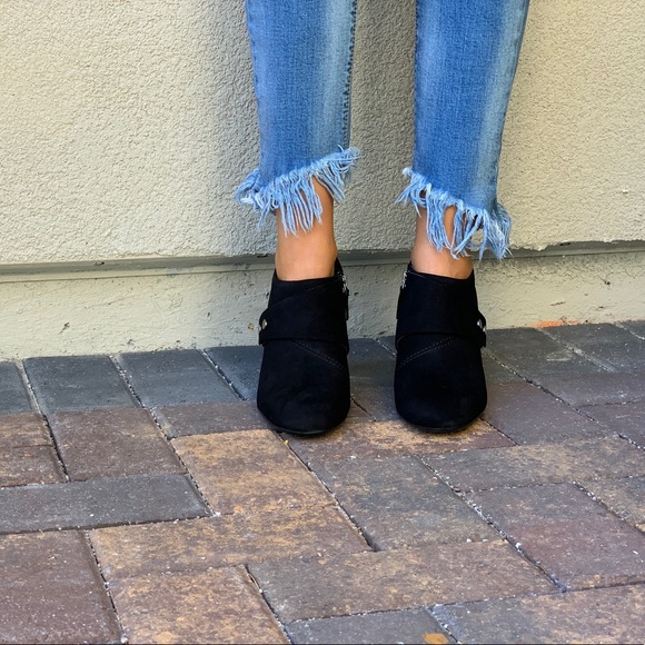 Pointy Toe Black Suede Low Profile Ankle Booties - Picture 6 of 8